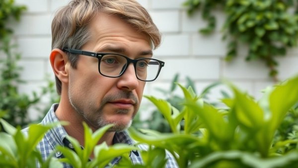 Man appreciating garden plants, embodying rewards in the process.