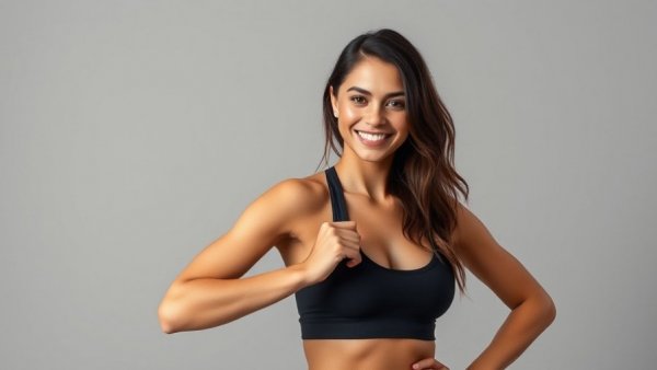 Athletic woman promoting a 20-minute no equipment workout.