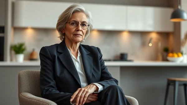 Confident older woman building wealth after 50 in a modern setting.