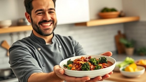 Pinto beans and kale dish served by chef, showcasing health benefits.