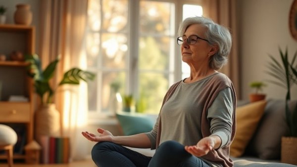 Stylish woman practicing mindfulness for daily mental health routines.