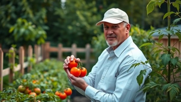 Person harvesting tomatoes in a garden, free food wellness initiatives.