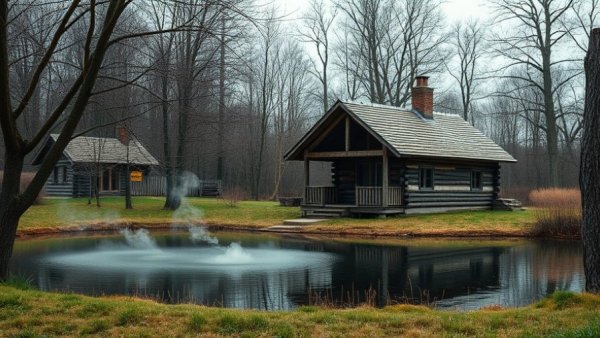 Tranquil farm stay cabin by a peaceful pond with nature views.