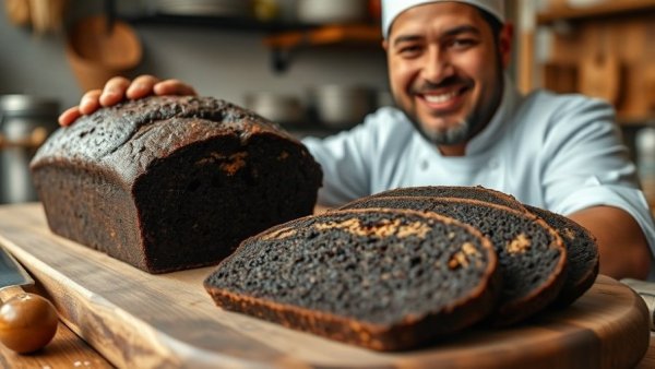 High protein black bean recipe bread on wooden table.