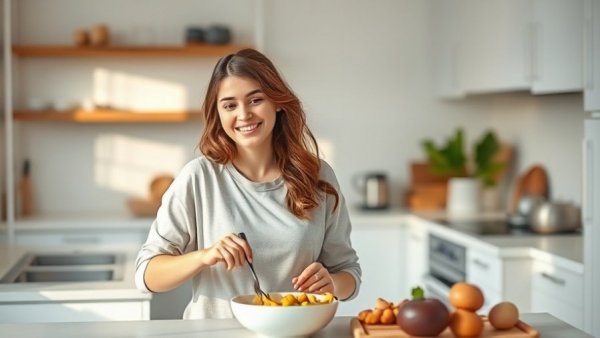Habits That Will Make You Feel Better: Preparing a healthy meal in a modern kitchen