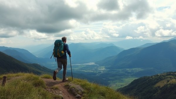 Hiker on a hillside with a scenic view; perfect workout does not exist.