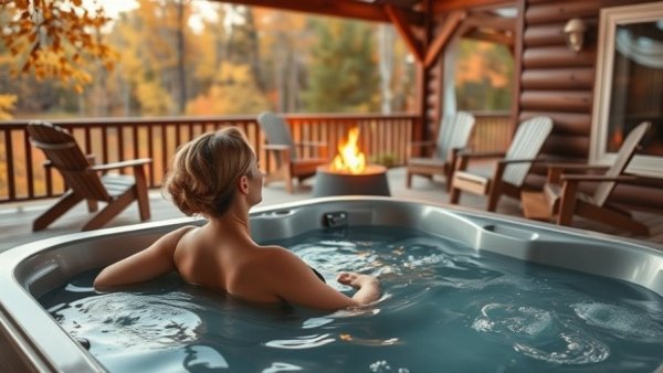 Woman enjoying outdoor hot tub scenery showcasing hotel hopping benefits.