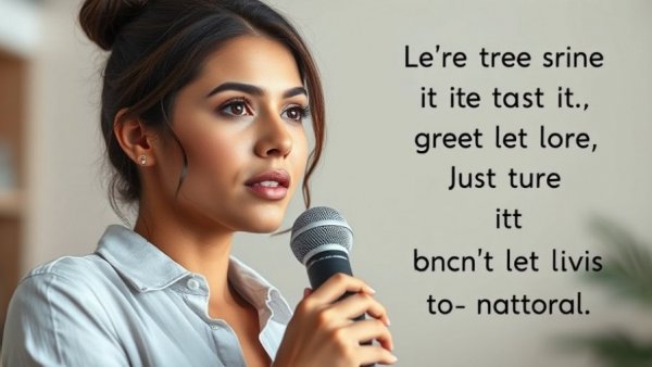 Thoughtful woman holding microphone, prioritize your peace theme.