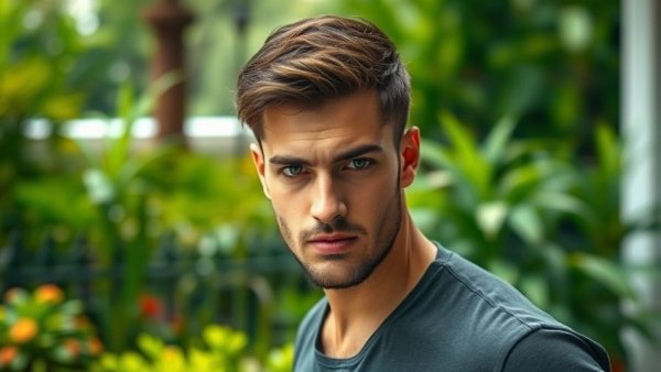 Determined man outdoors in lush garden, avoid using bad oils.