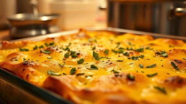 Freshly baked casserole with herbs, representing healthy eating trends.