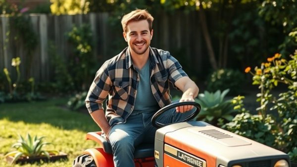 Young man starting his own farm, promoting food security while sitting on a tractor.