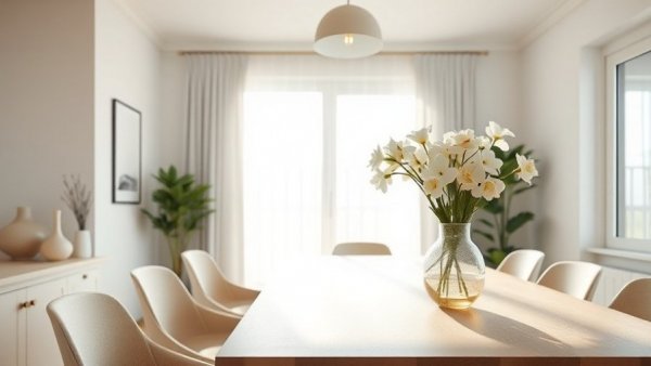Sunlit dining room showcasing decluttered areas for spring cleaning.