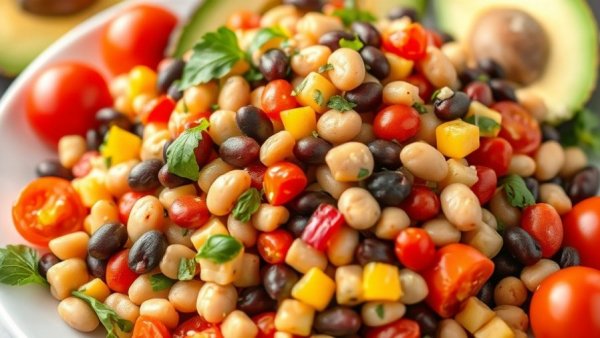 Colorful Mediterranean Pinto Bean Salad with fresh ingredients.