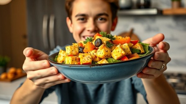 Tofu scramble served with avocado toast, presented by chef.
