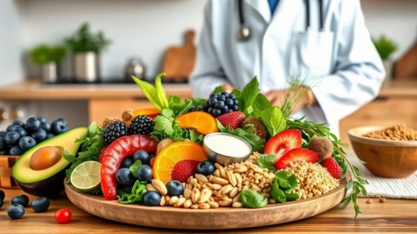 Nutrient-dense diet for athletes: colorful plate with healthy foods.