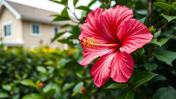 Vibrant hibiscus flower close-up highlights sustainable living.