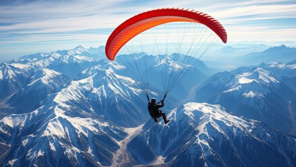 Darecations for Your Bucket List: Paraglider over snow-capped mountains.