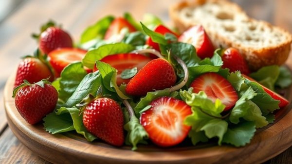 Protein-packed spring salad with strawberries and fresh greens.