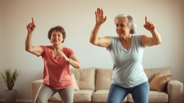 Hip and Glute Workout for Adults 55+, women exercising indoors.