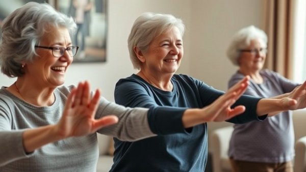 Seniors engaging in hip and glute workouts indoors.