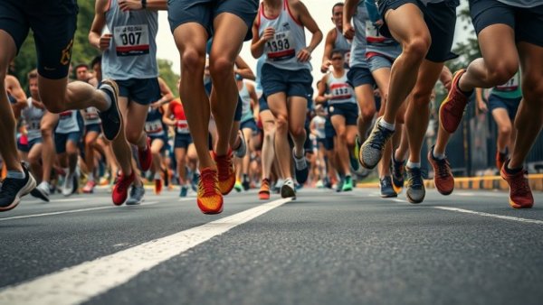 Marathon training tips for beginners: runners' legs and shoes on race day.