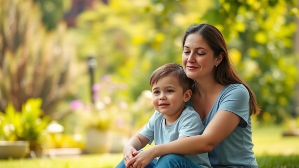 Peaceful mother and son in a garden, symbolizing affordable Mother's Day gifts under $50.