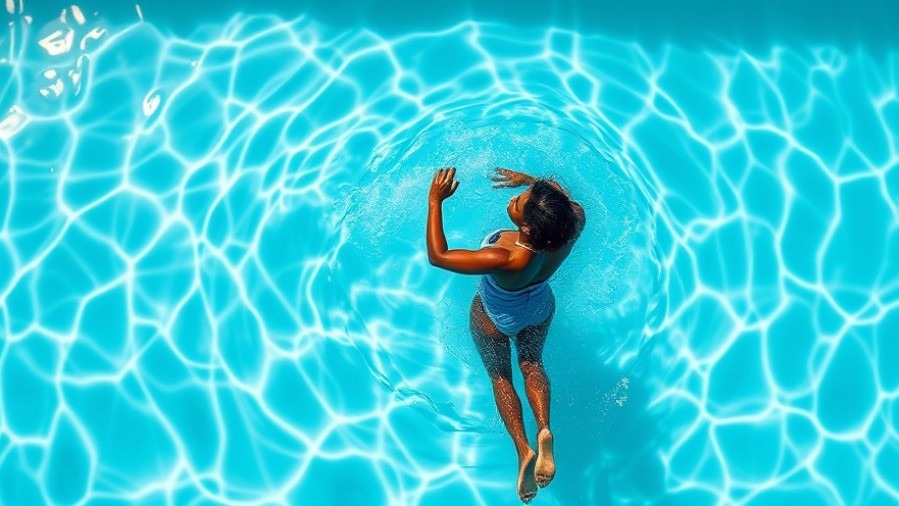 Aerial view of a Black woman swimming in a serene pool, ideal for wellness tourism.