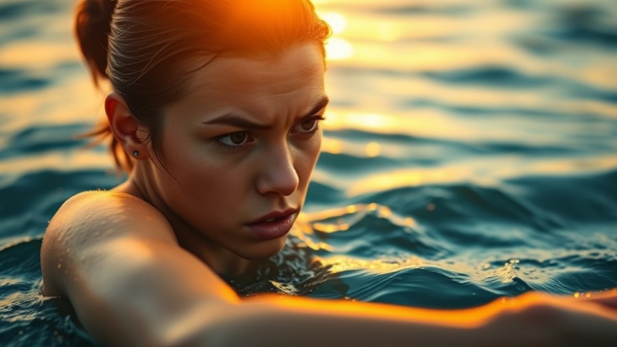 Concerned swimmer at sunset, pondering parasitic infections and health wellness.