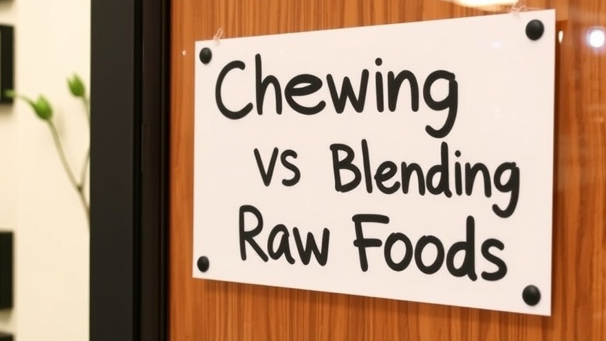 Chewing vs Blending Your Raw Foods sign at nutritionist's office promoting nutrient absorption.