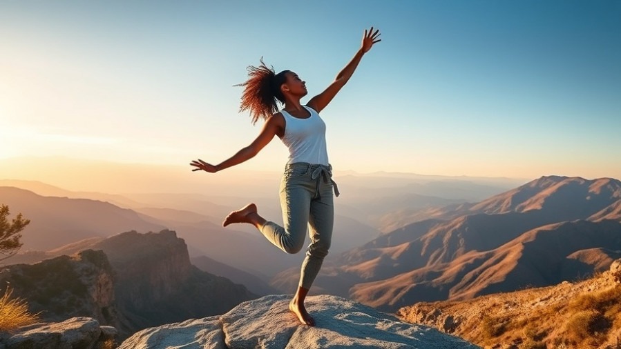 Energetic young Black woman dancing, showcasing healthy aging strategies in golden light.