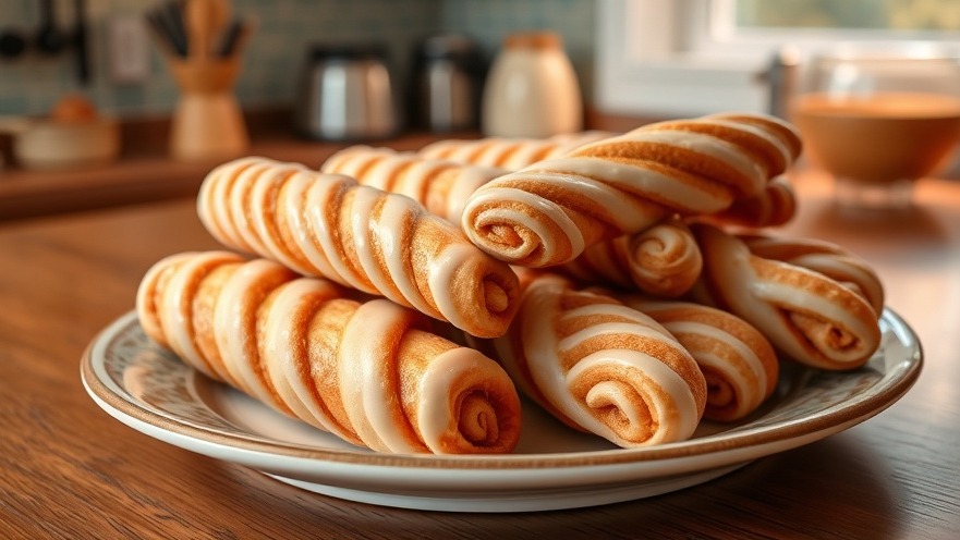 Delicious vegan baking: glazed twisted pastries on a warm kitchen counter.