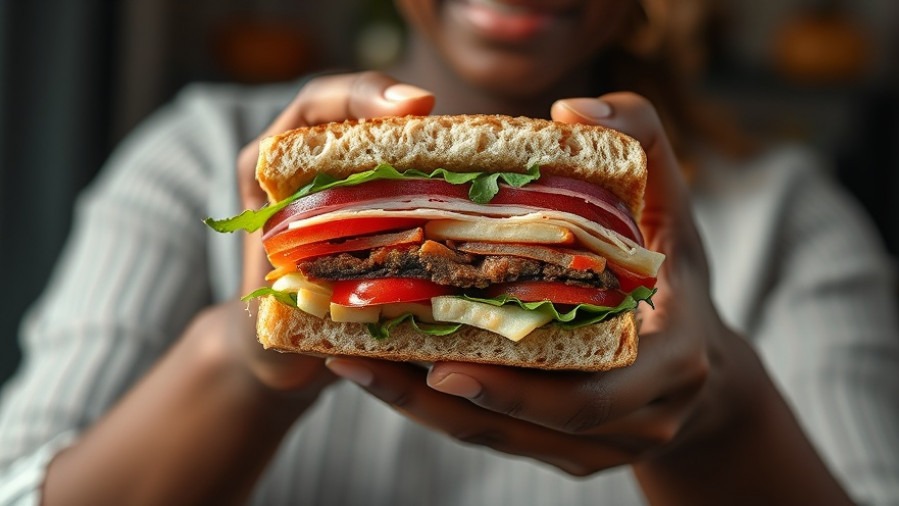 Delicious Thanksgiving leftovers sandwich, showcasing clean eating leftovers with vibrant autumn colors.