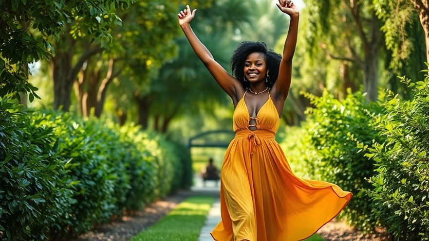Stylish Black woman in summer fashion, showcasing effortless summer outfits in a lush garden.