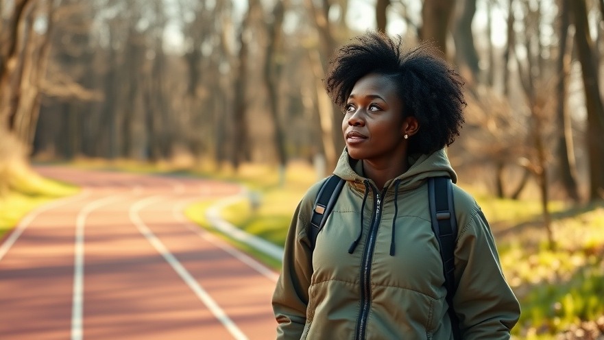 Middle-aged Black woman practicing interval walking training on a school track.