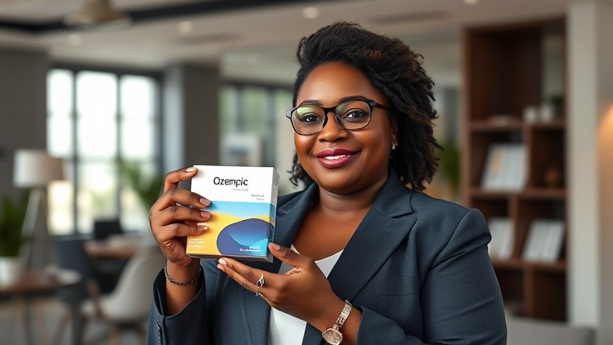 Professionally dressed Black woman with Ozempic, promoting sustainable weight loss and healthy eating.
