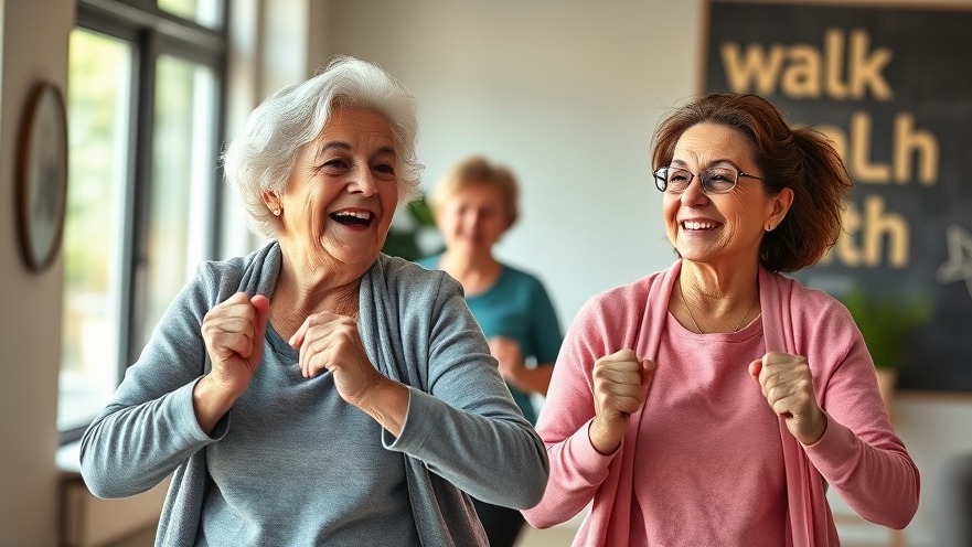 Senior exercise benefits highlighted by an older woman power walking with her daughter, promoting heart health.