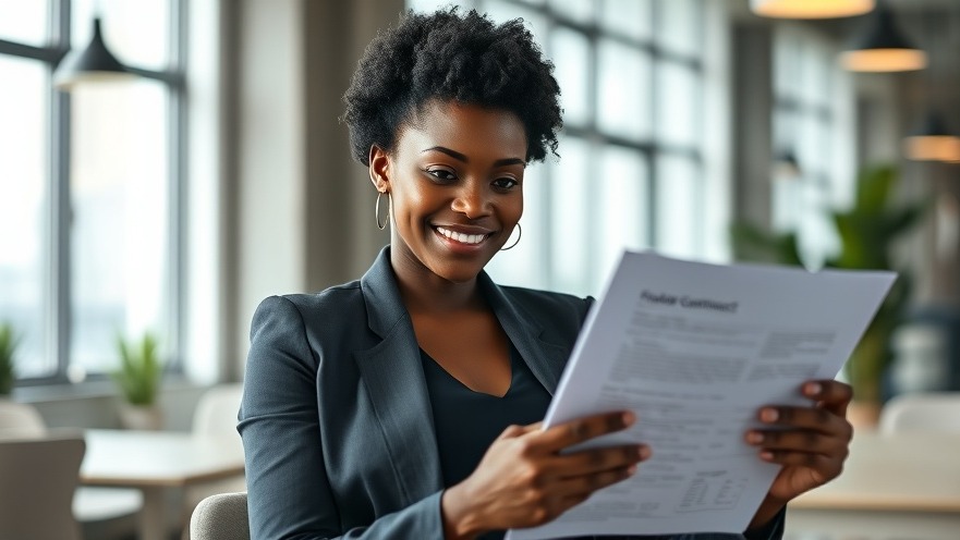 Black female entrepreneur smiling in shared workspace, focused on business growth and financial empowerment.