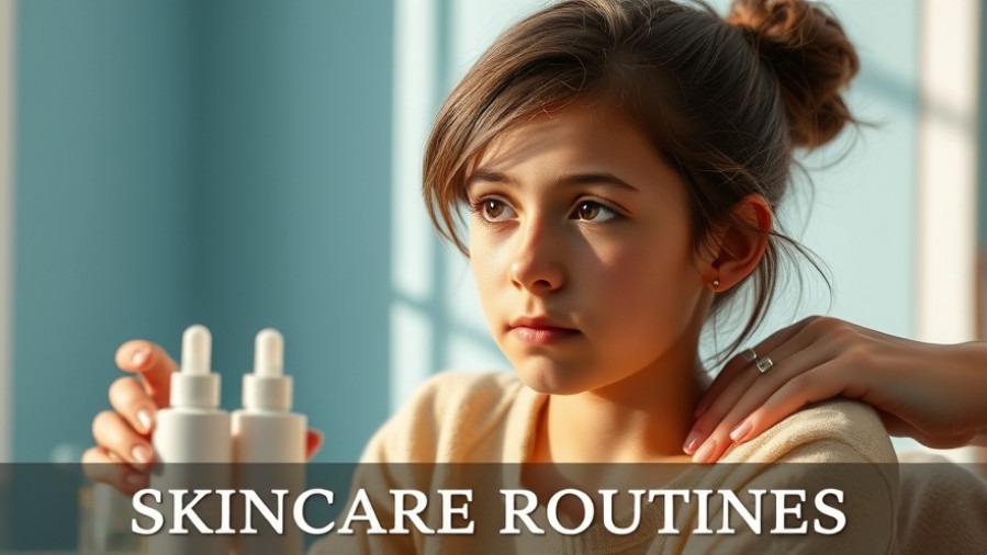 Thoughtful pre-teen explores Generation Alpha skincare with gentle parental support.