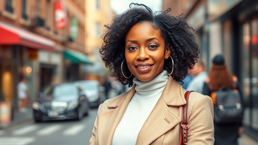 Confident mature Black woman practicing self-care for women over 50 in a vibrant urban setting.