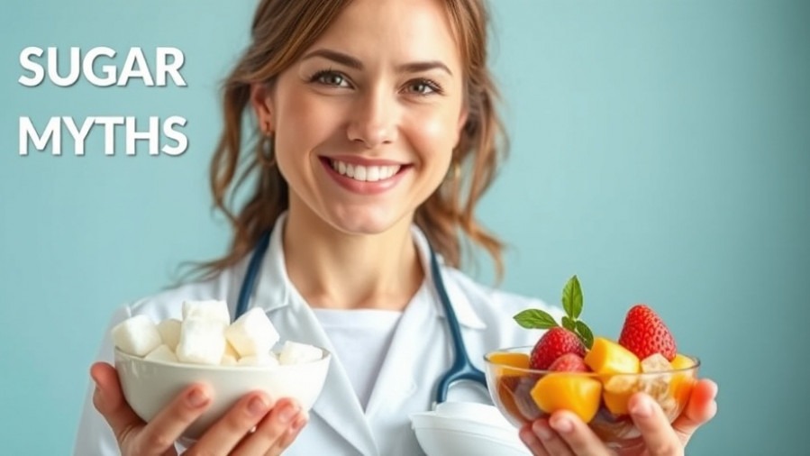 Friendly nutritionist contrasts sugar and natural sweeteners, highlighting emotions.