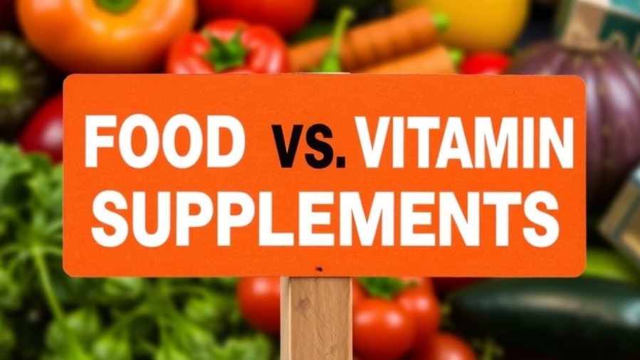 Sign comparing Food vs. Vitamin Supplements for a Healthy Diet