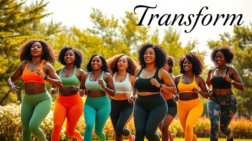 Curvy Black women joyfully exercising outdoors, embracing body transformation.