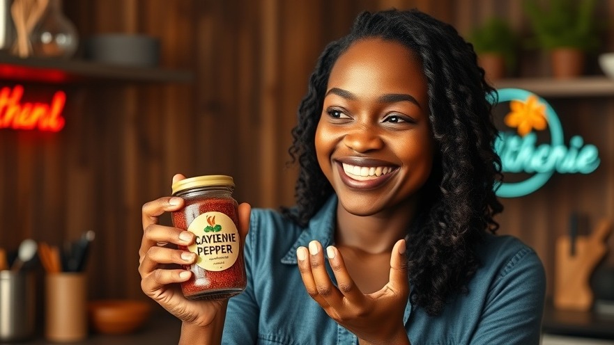 Smiling Black woman in a modern kitchen sharing cayenne pepper health benefits.