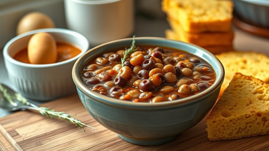 Delicious southern comfort food: black-eyed peas and golden cornbread recipe.