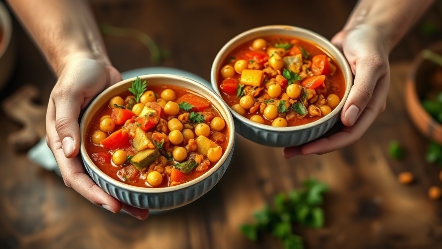 Colorful chickpea stew promoting digestive health, served in a rustic kitchen.