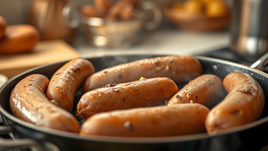 Homemade vegan sausages in a skillet, showcasing a plant-based diet with protein-rich alternatives.