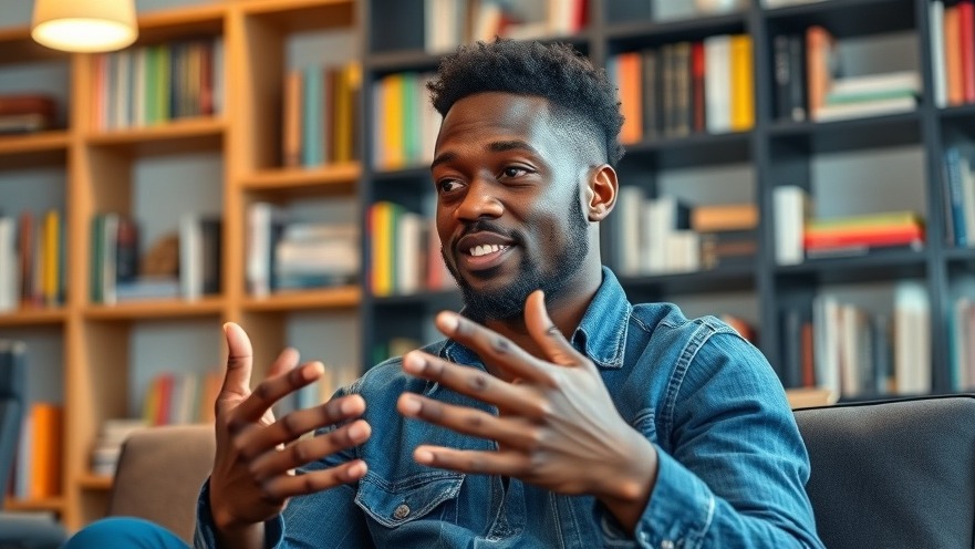 Confident Black man discussing men's health and testosterone decline indoors.