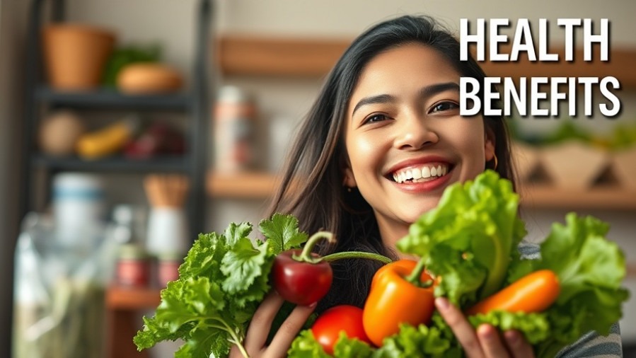 Smiling person holding fresh vegetables, showcasing healthy eating and diet transformation.