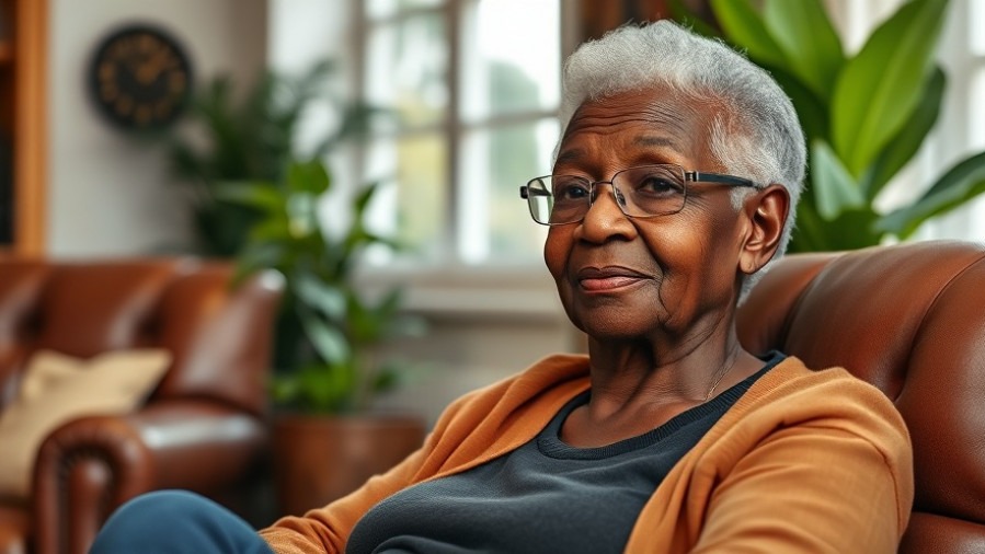 A 100-year-old Black woman embodies longevity and health in a cozy living room.