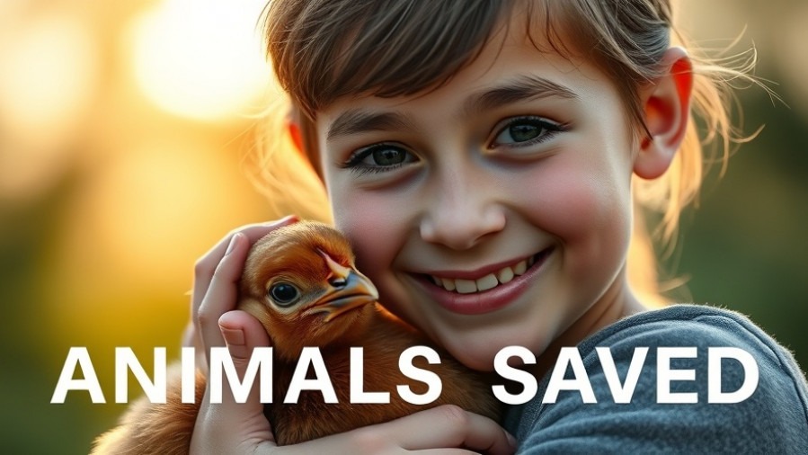 Portrait of a smiling young person with a rescued chicken, showcasing the impact of veganism.